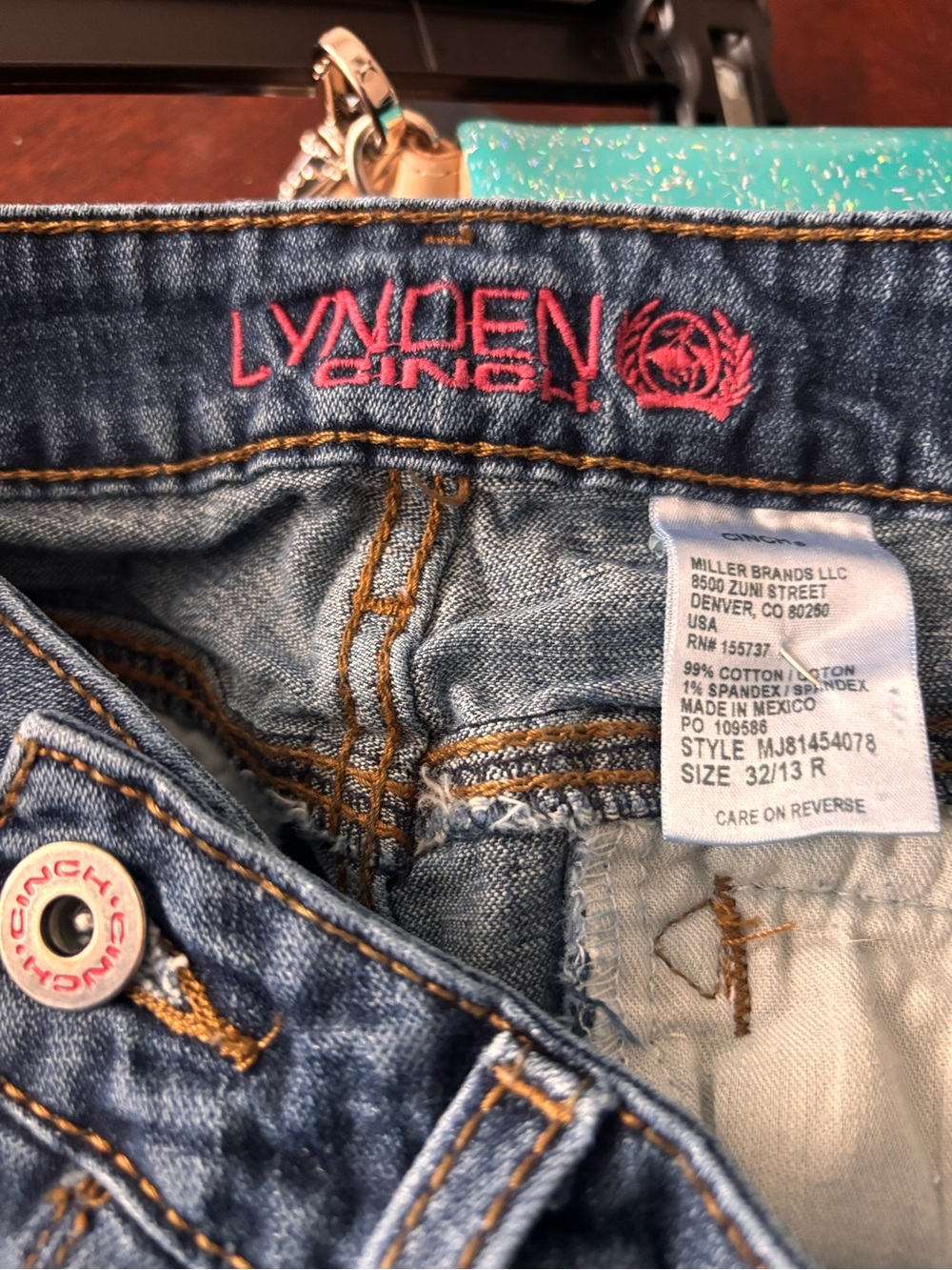 Lynden Women's Boot Cut Jeans - Blue with Pink Logo